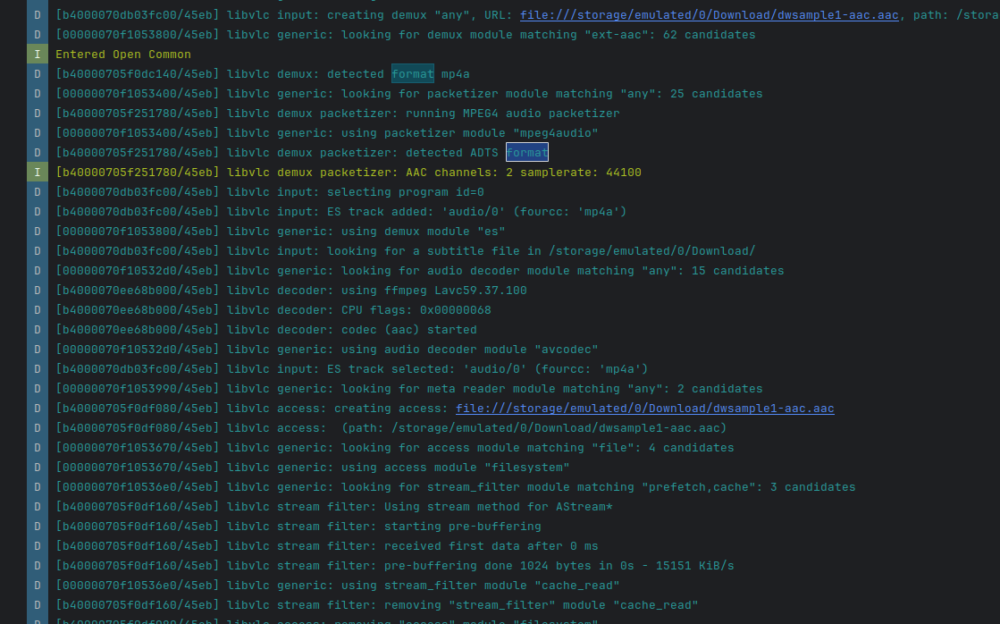 Initial AAC playback log